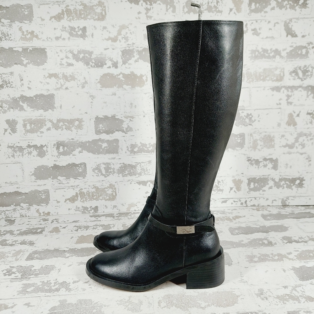 New Linea Paolo Kamile Black Leather Zip Up Block Heel Riding Boots K769
